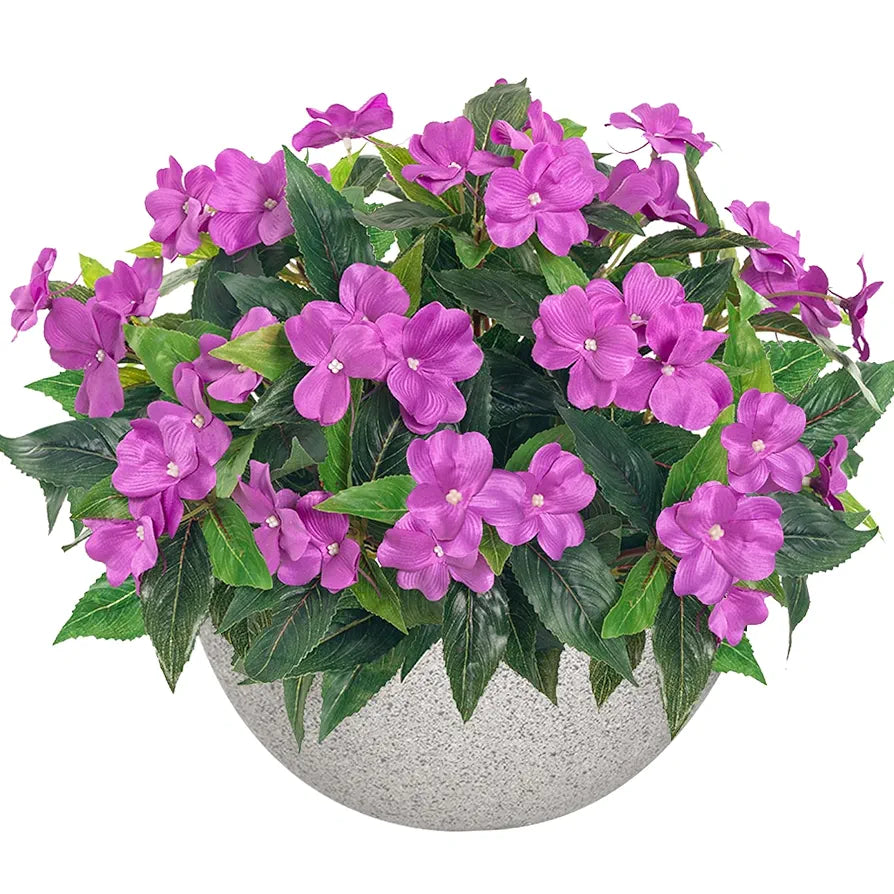 Uqueeten 2 Pieces Artificial Flower Impatiens for Balcony Garden Bonsai Decoration